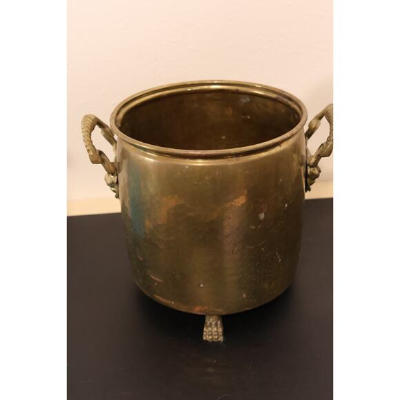 Neoclassical Brass Planter w/ Lion Handles Claw Feet Patinaed Jardinière - Picture 5 of 9